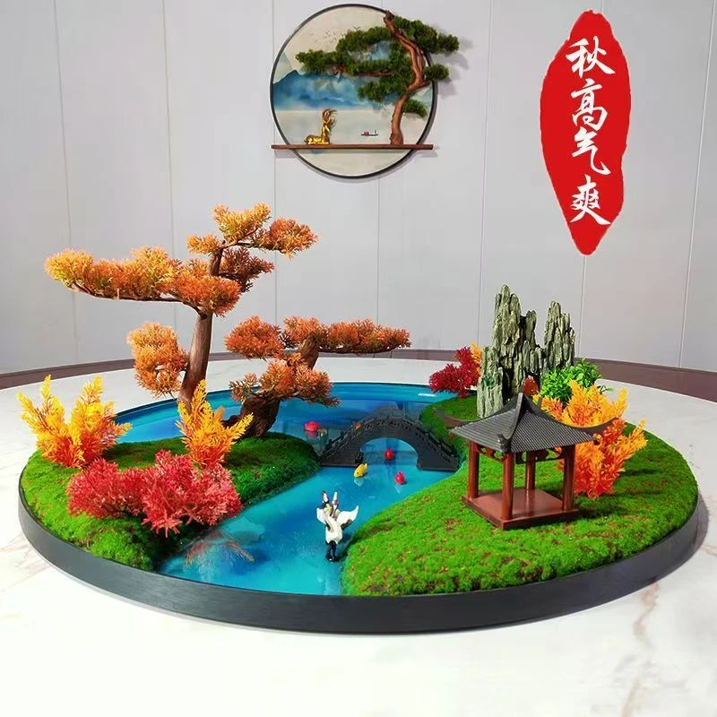 酒店餐桌中间摆件圆桌摆花转盘仿真花创意装饰景观新中式高端桌花