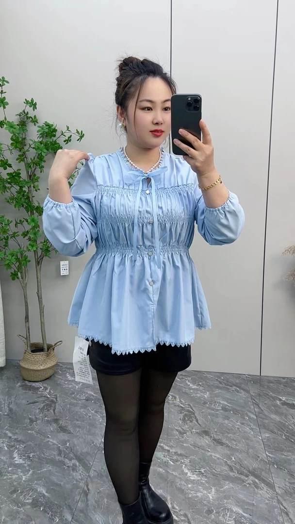 大码女装胖mm春季新款2025法式圆领长袖衬衫设计感时尚百搭上衣女