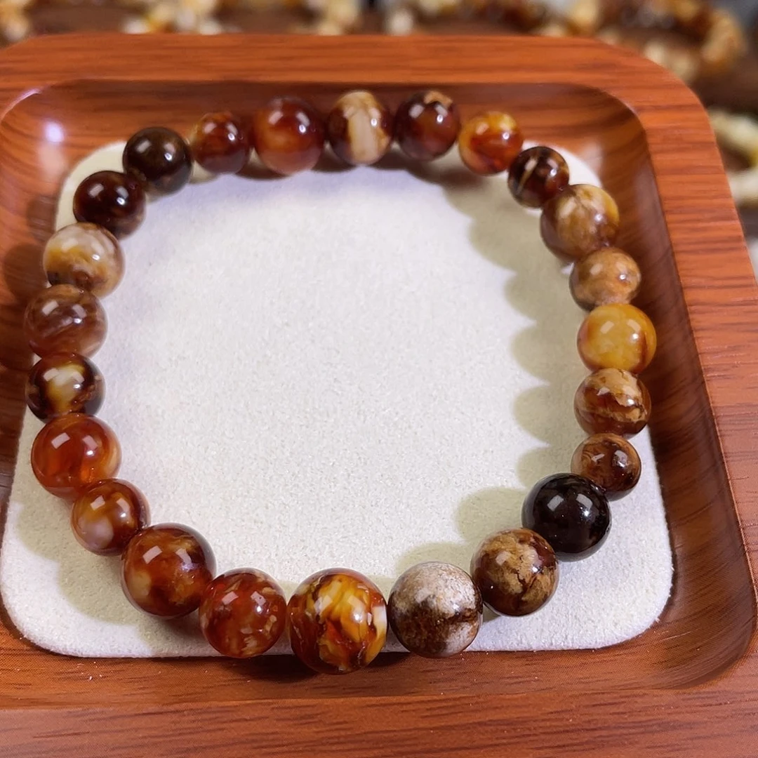 琥珀未镶嵌手链天然沁色蜜蜡圆珠手串9m+