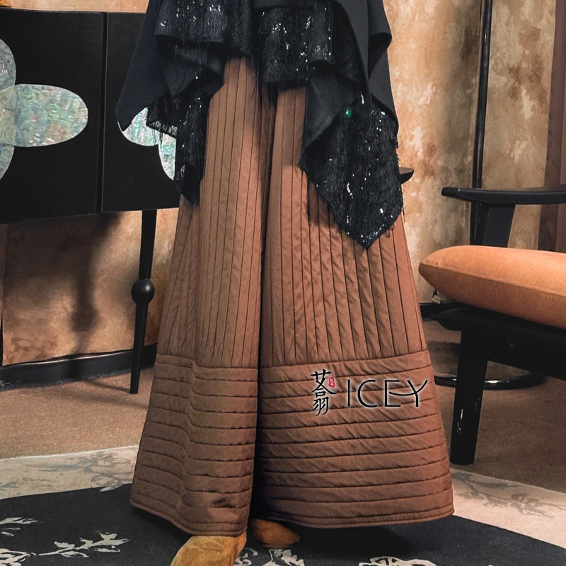 艾翕甄选【城市日记】多颜色冬款条纹夹棉阔腿裤ZX2501530-1