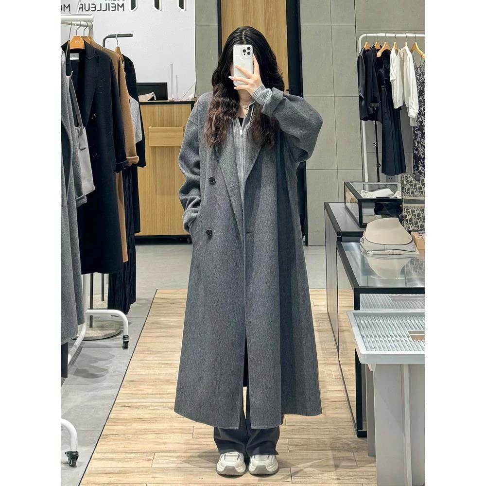 灰色羊毛大衣女慵懒风宽松中长款2025秋冬新款加厚毛呢外套