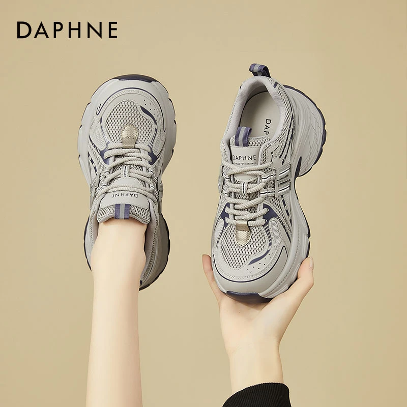 达芙妮小蛮腰厚底老爹鞋2025夏季7.5CM增高女鞋显脚小网面休闲鞋