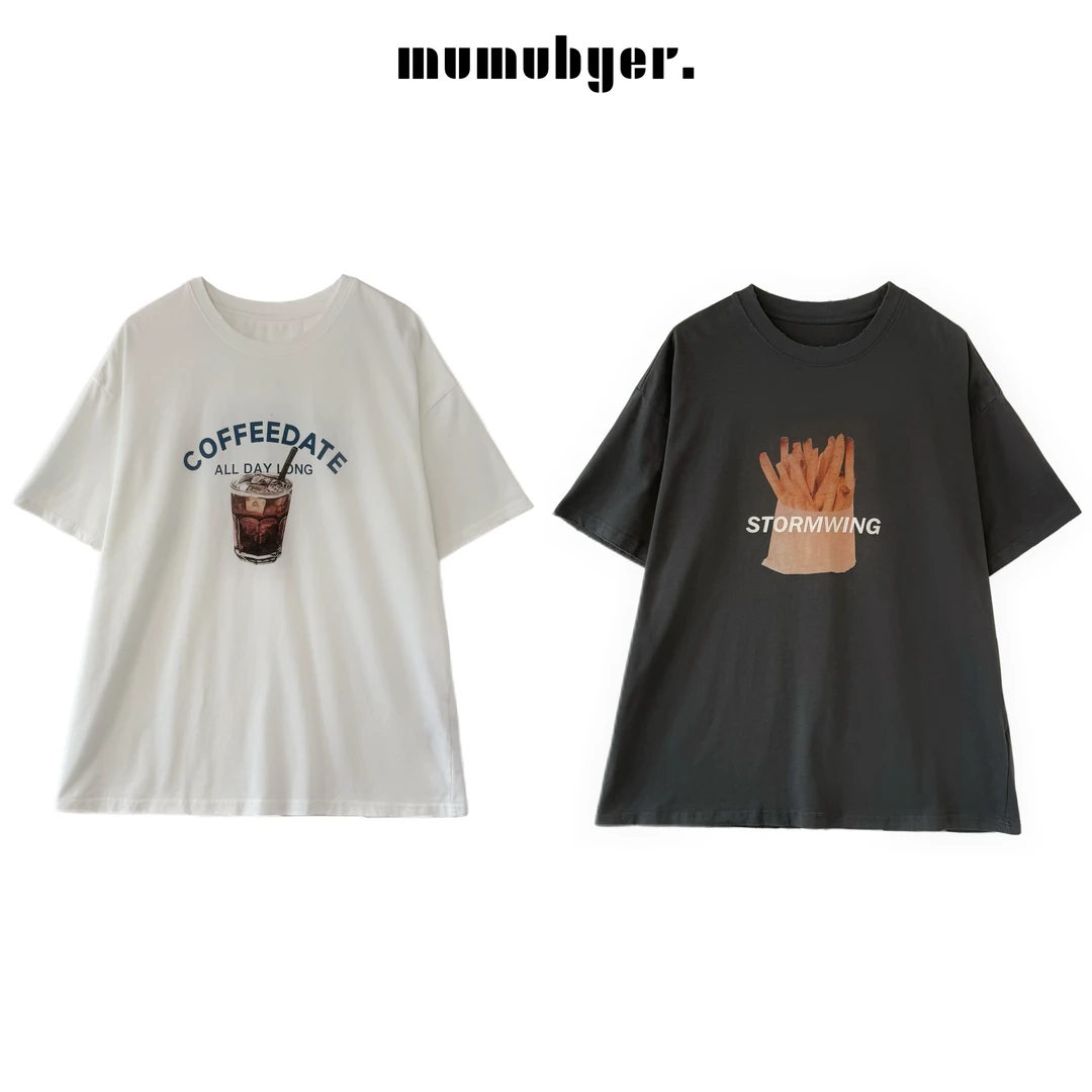 MUMUBYER •“生菜可乐薯条”磨破边趣味印花大版T恤