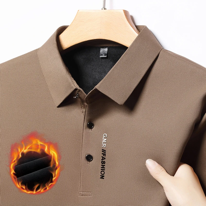 雅鹿男装Polo衫纯色冬季男春季polo宽松长袖潮流休闲高档打底加绒