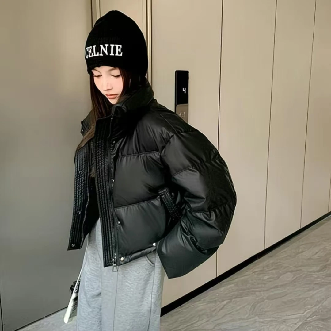 冬装韩系穿搭高级感布皮女短款羽绒服外套1136款
