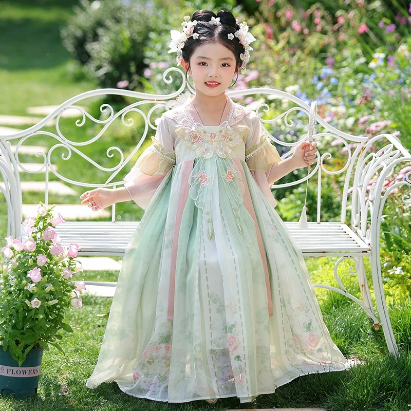 SL3208汉服女童夏季2025新款儿童古风女孩古装连衣裙中国风唐装裙