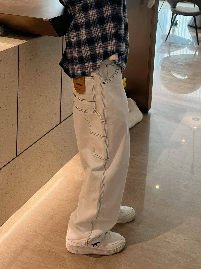 【Coney150utfit】超干净！美式经典白牛三本针明线B01裤型牛仔裤