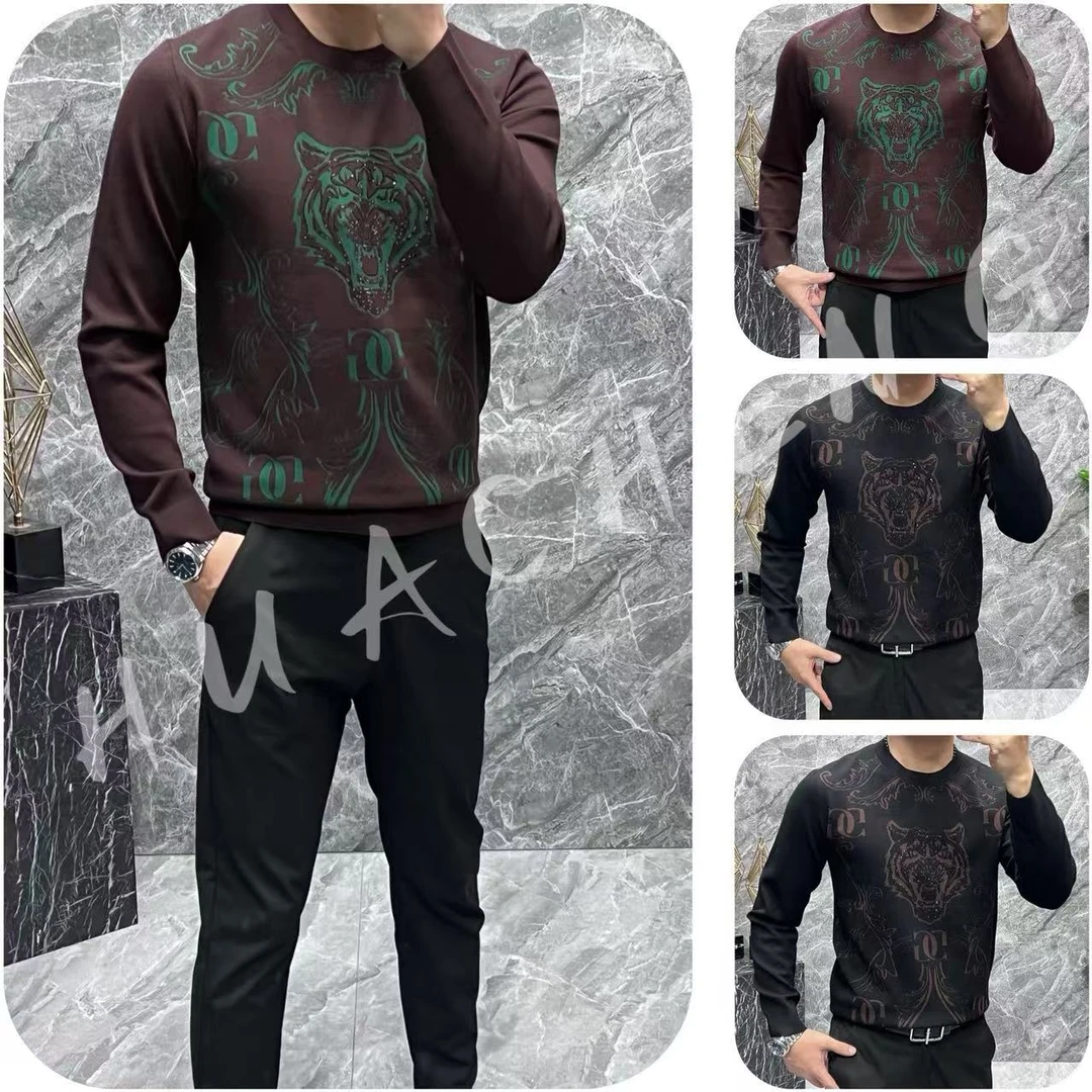 秋冬男士套头修身型圆领常规款时尚织花老虎百搭款针织衫 2751