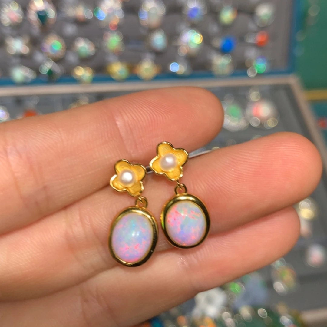 【闪购商品】银S925镶嵌欧泊欧泊耳钉z