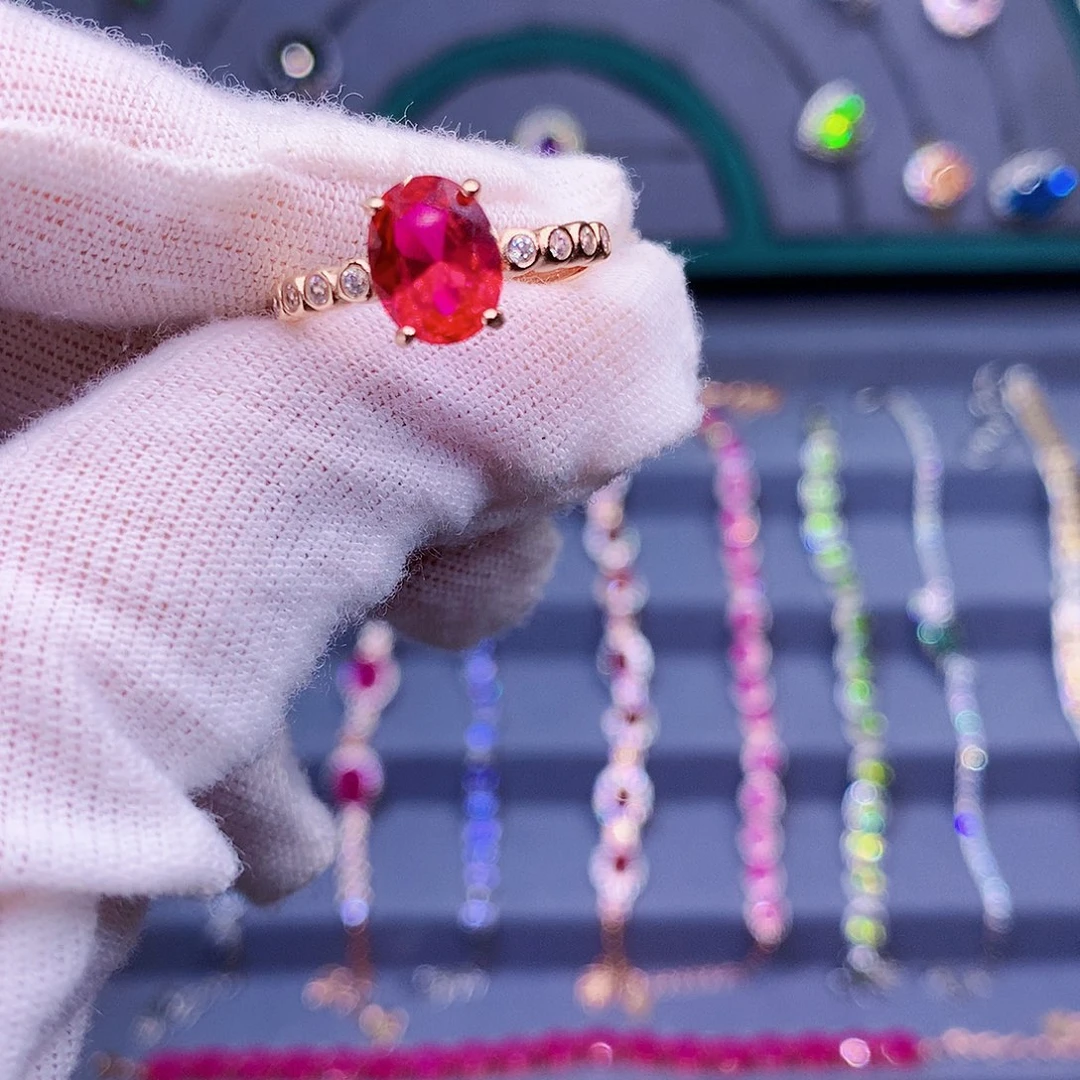 红宝石戒指银S925镶嵌