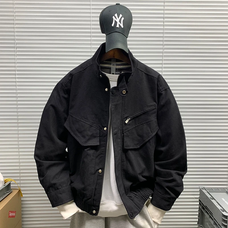 美式潮牌立领夹克男士春秋新款休闲宽松百搭痞帅运动工装防风外套