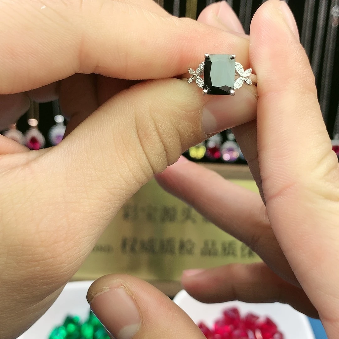 蓝宝石戒指银S925镶嵌