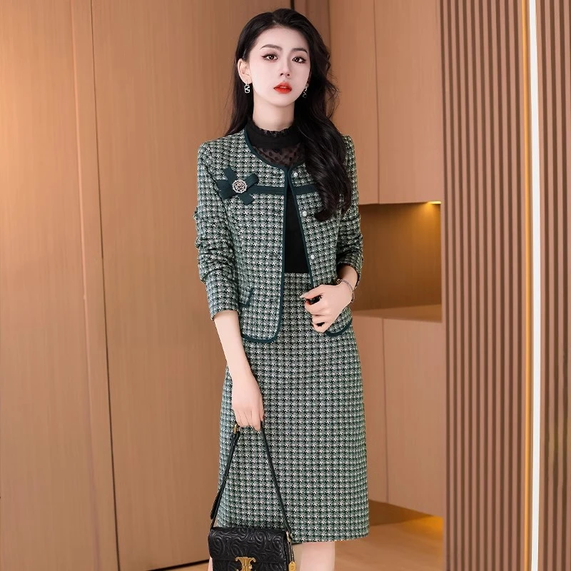 小香风套装连衣裙2025新款爆款女春装秋减龄重要场合十三行两件套