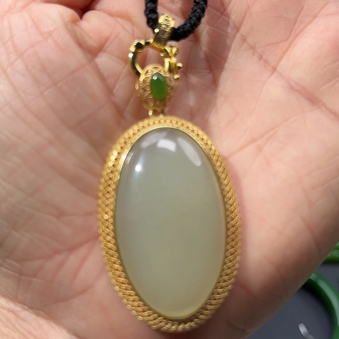 和田玉颈饰银S925镶嵌