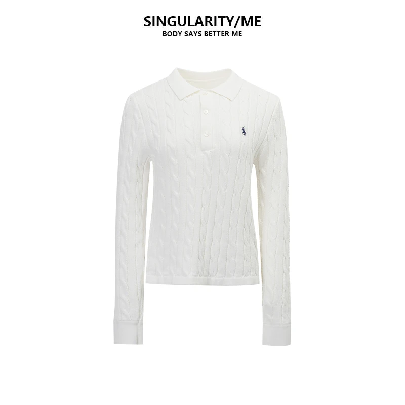 Singularity Me 10AC 1057 C 小马刺绣Polo领混纺绞花针织衫上衣