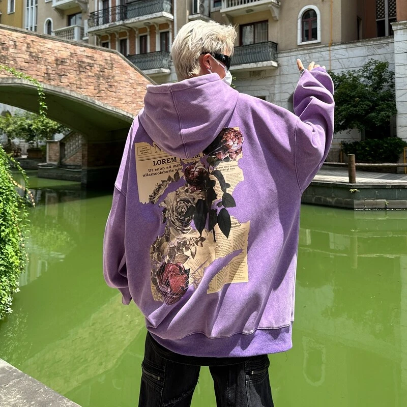 【11144】2025春秋装新款青少年学生港风水洗做旧连帽卫衣潮