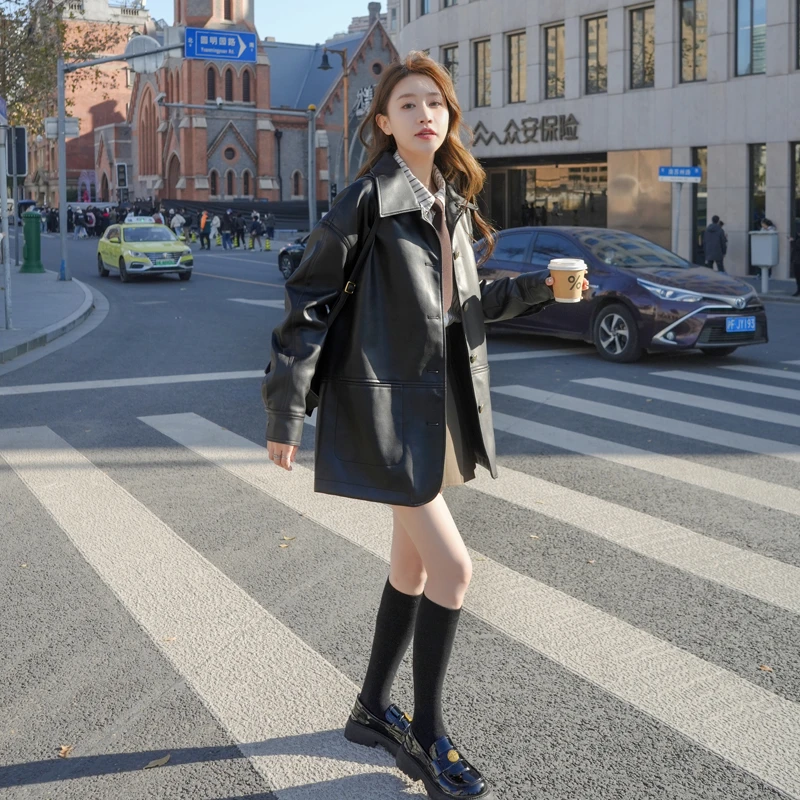 黑色休闲皮衣外套女春秋小个子2025新款甜酷帅气复古炸街PU皮夹克