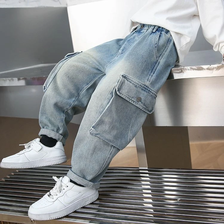 男童牛仔工装长裤2025春季新款宽松休闲舒适百搭外穿软牛仔潮童