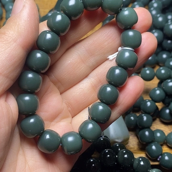 和田玉（青玉）未镶嵌手链和田玉青海格尔木青蓝11*12手串