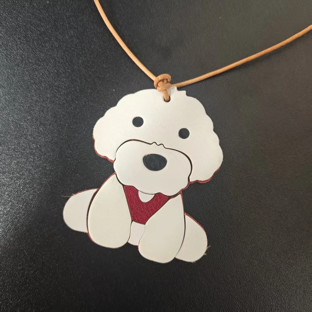 头层牛皮可爱元素包包小狗皮牌挂件