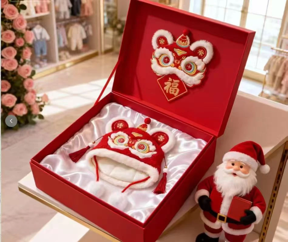 婴儿帽子冬季红色喜庆拜年帽宝宝周岁毛绒帽儿童冬天男女童护耳帽