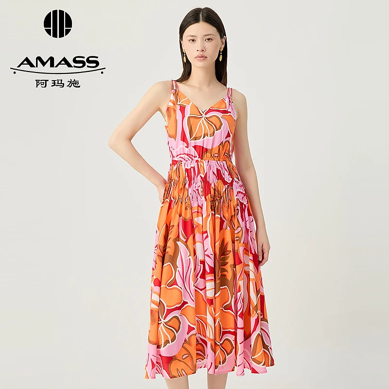 阿玛施AMASS夏季新款法式复古薄款波点吊带套头连衣裙长裙5500493