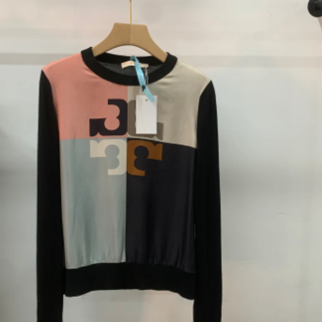 99新 TORY BURCH/汤丽柏琦 真丝拼接针织衫/S码/A03275