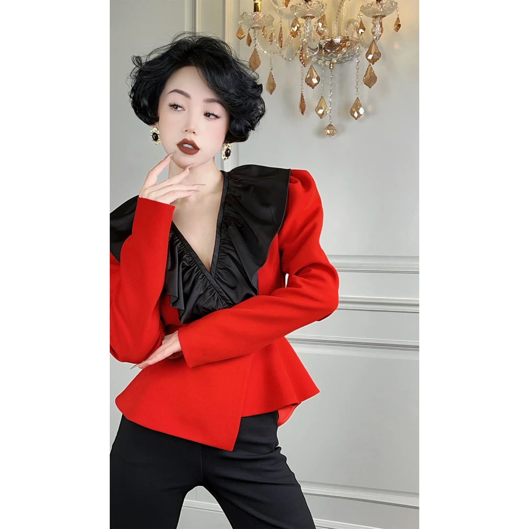 LYXJ【弗里达玫瑰】女外套气质红色女收腰轻奢春季短外套10492