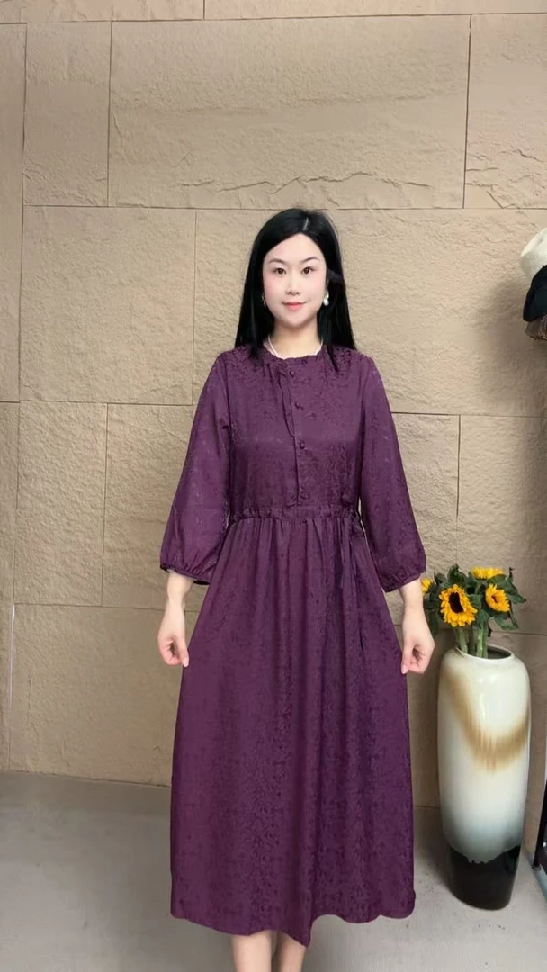 （紫罗兰）夏季百搭时尚简约休闲妈妈装显瘦连衣裙