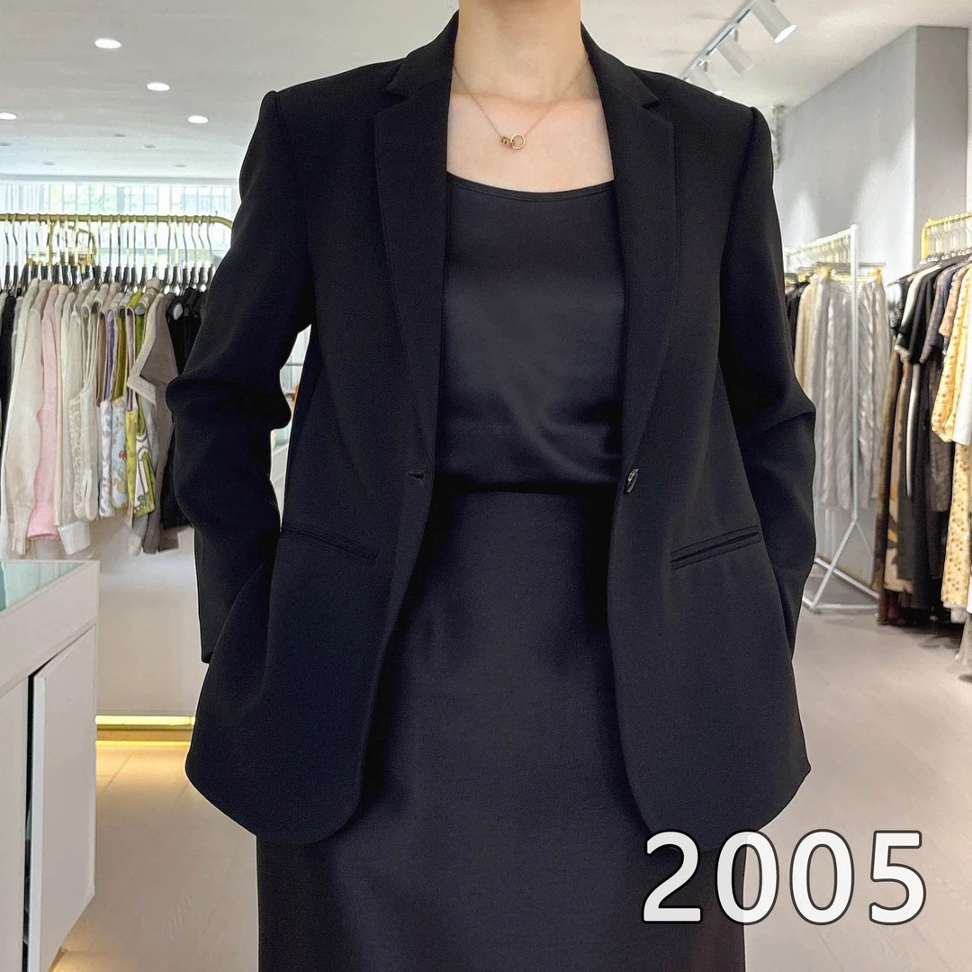 进口三醋酸一粒扣西装显瘦气质时尚职业修身女士黑色商务短款
