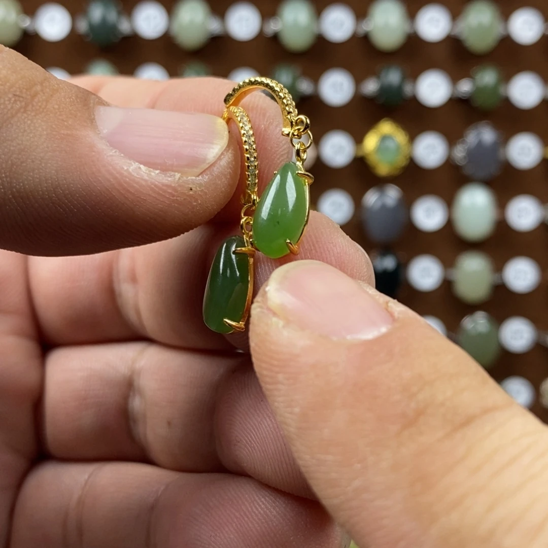 和田玉（碧玉）戒指银S925镀金镶嵌