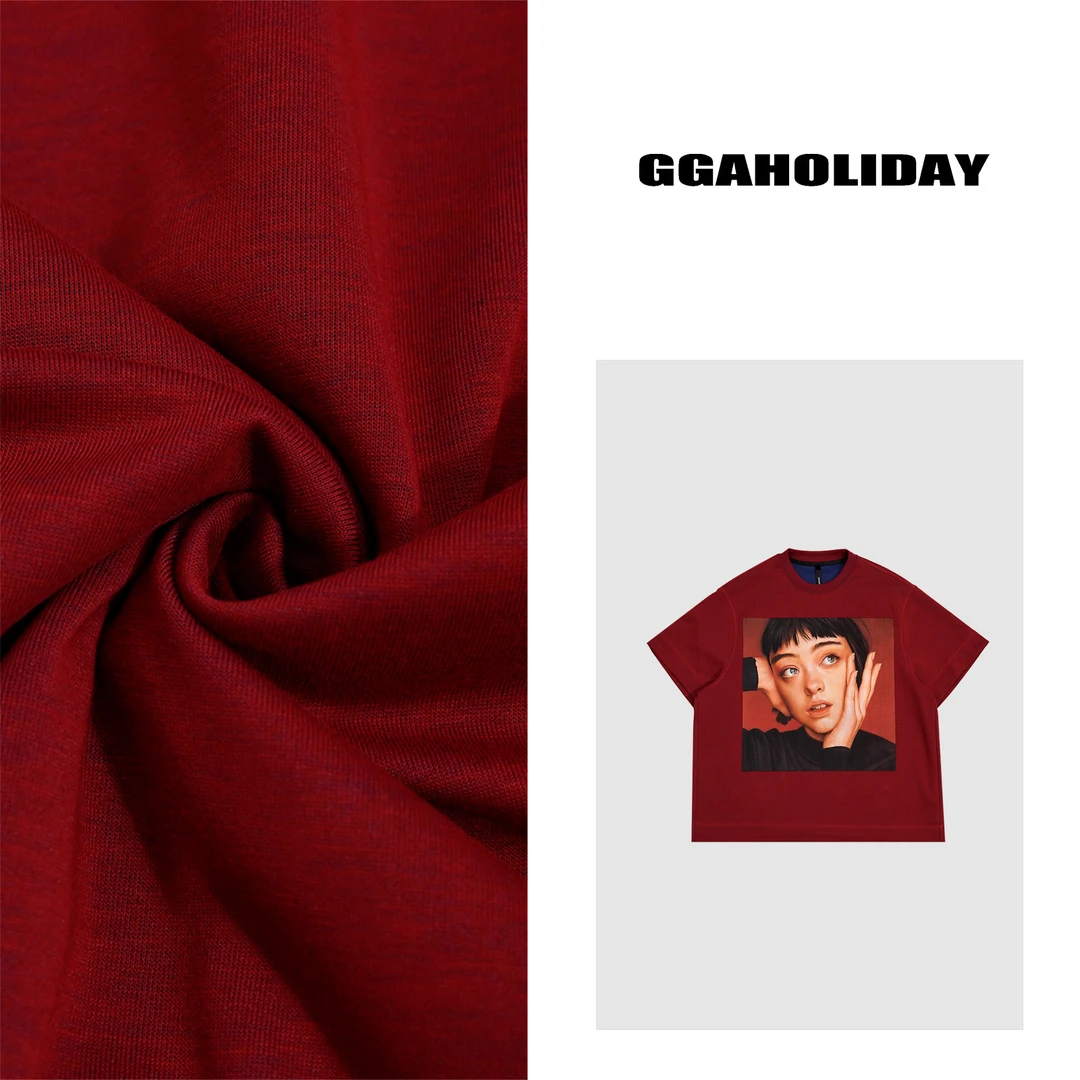 25轻奢高级春夏新款复古宽松休闲圆领红色短袖T恤半袖上衣-151202