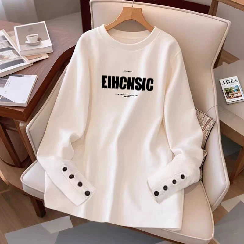 设计感2025春秋冬款领加绒加厚长袖T恤女新款宽松保暖内搭打底衫