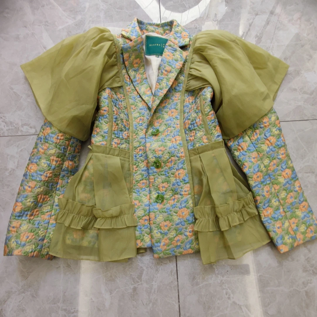 设计师款网纱拼接刺绣西服