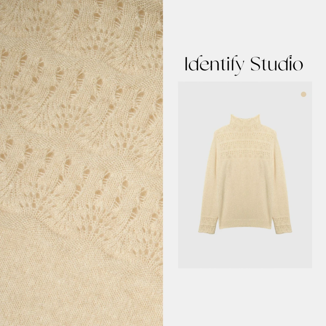 IDENTIFY冬季新款高领镂空提花针织全羊毛打底衫25AW