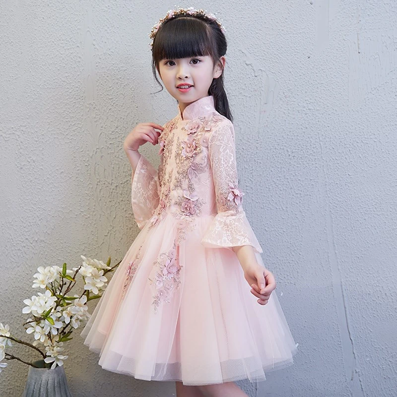 2025女孩公主裙女童钢琴演出服主持人儿童花童蓬蓬纱生日晚礼服