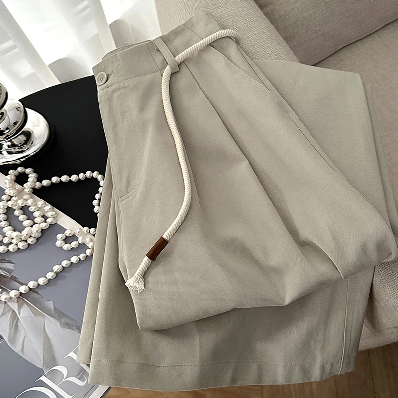 1CoMo 天丝混纺舒适百搭韩版设计感宽松显瘦高腰阔腿休闲裤6306