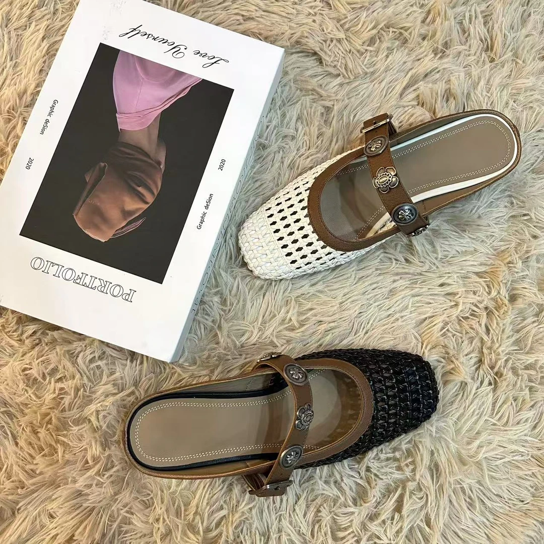 编织粗跟胶粘鞋包头镂空包头拖百搭玛丽珍夏季仙女风B717-112