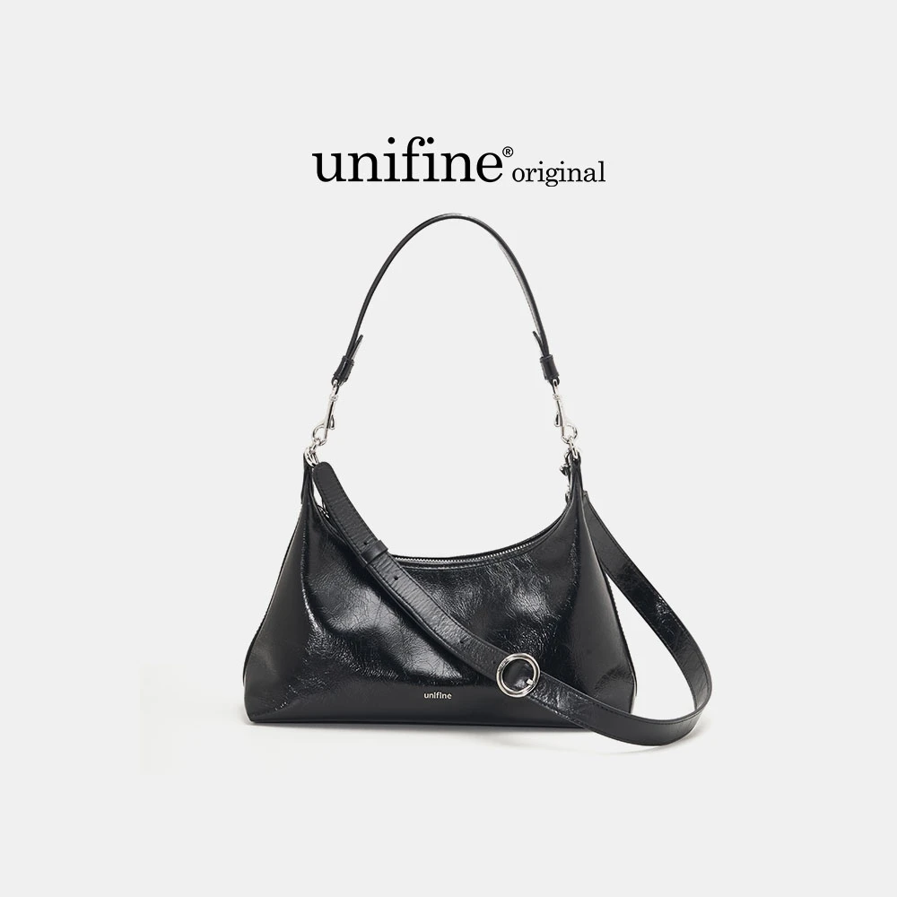 unifine新品包头层牛皮包包女时尚机车包腋下