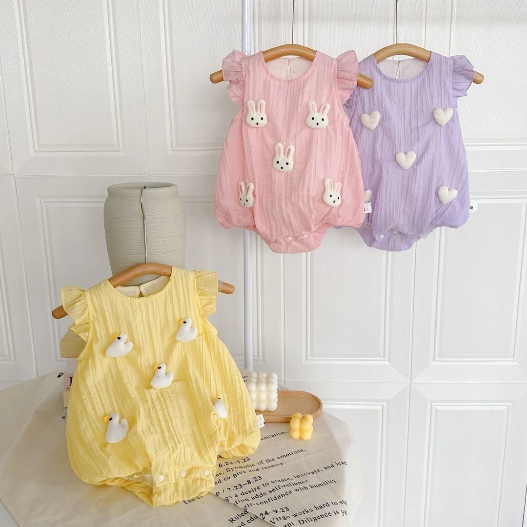 夏季无袖薄款可爱立体玩偶小飞袖连体哈衣女孩甜美风时尚外出爬