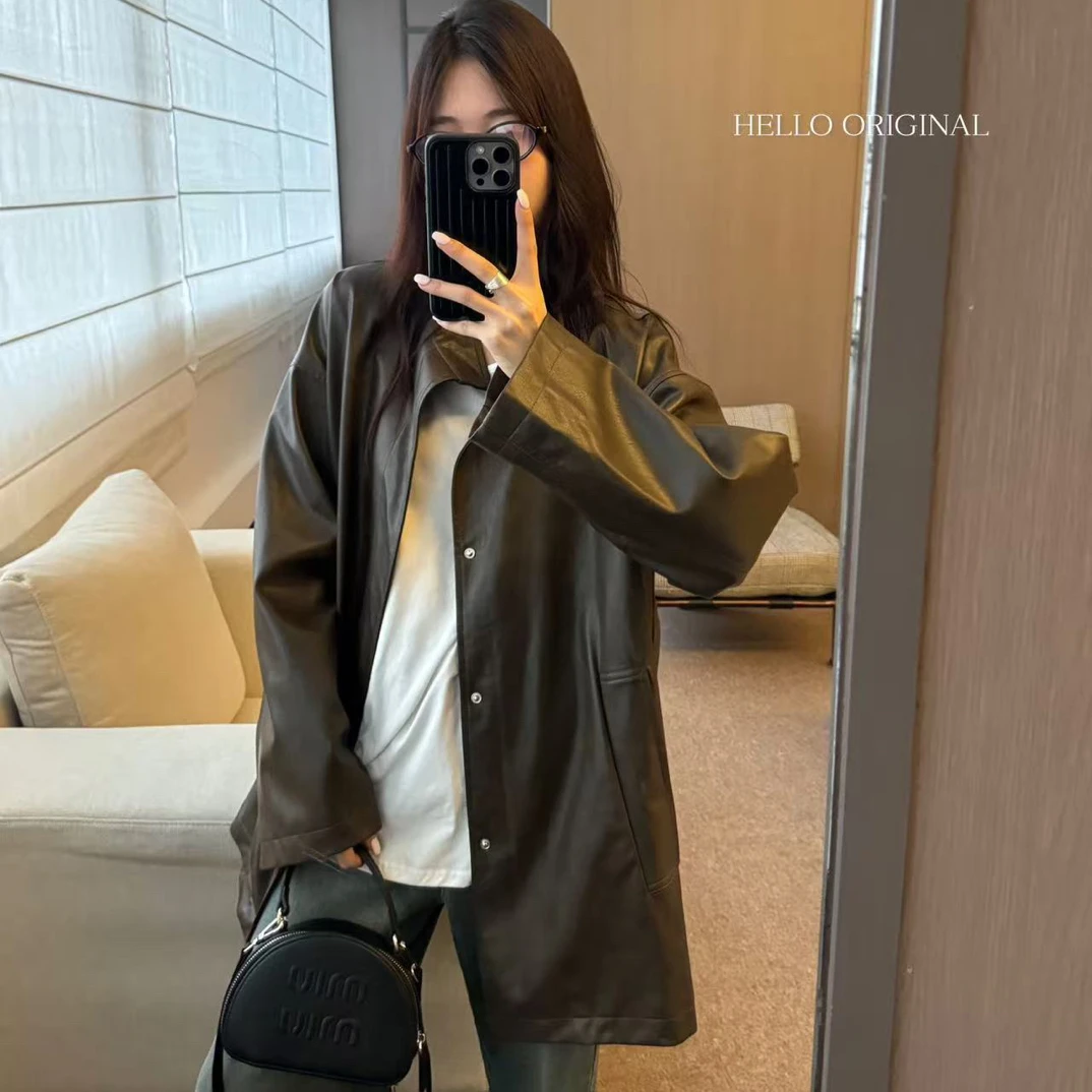 hello@9018 韩系松弛气质百搭中长款皮衣外套 10-14