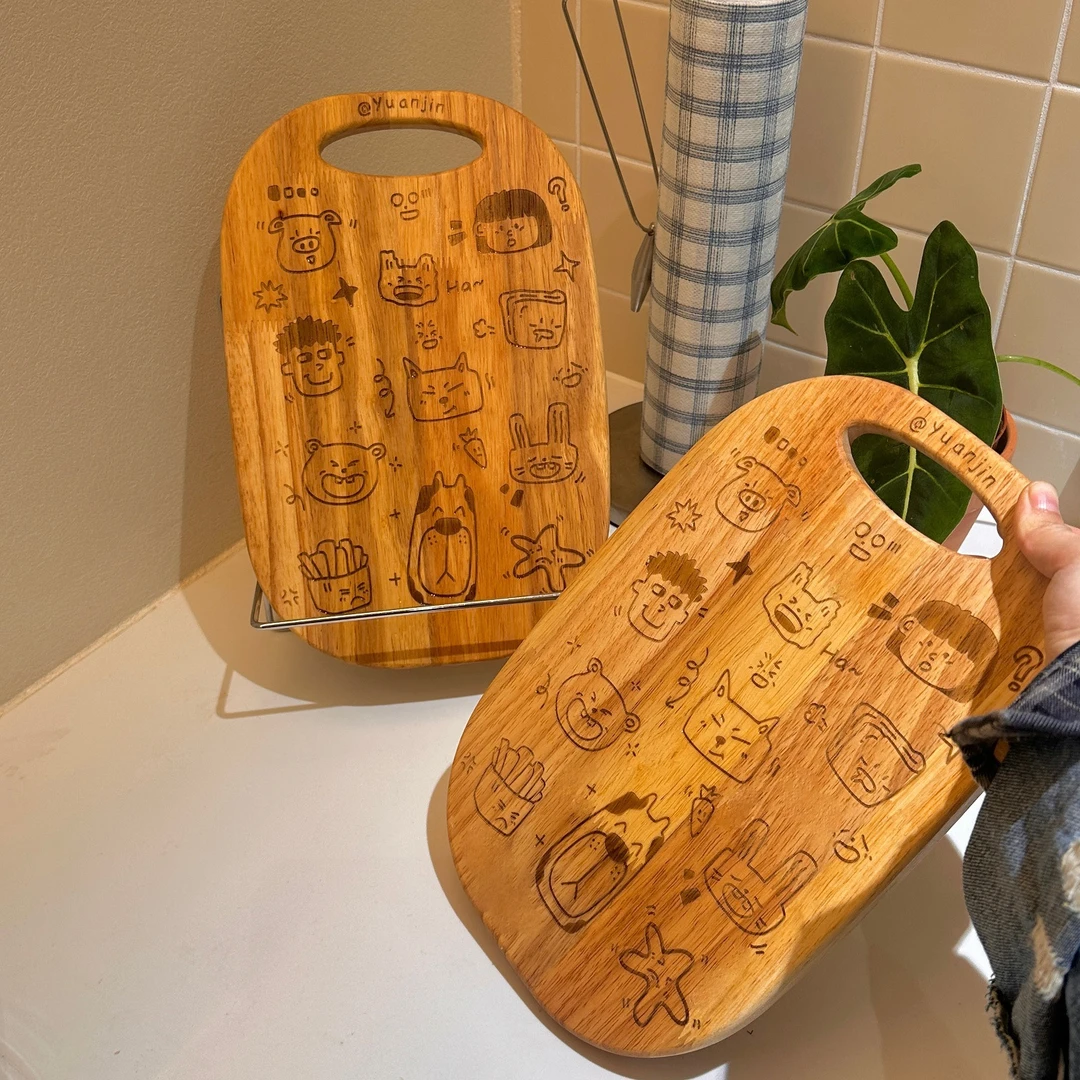 木质菜板卡通可爱橡胶木面包板托盘创意家用厨房素菜水果实木砧板