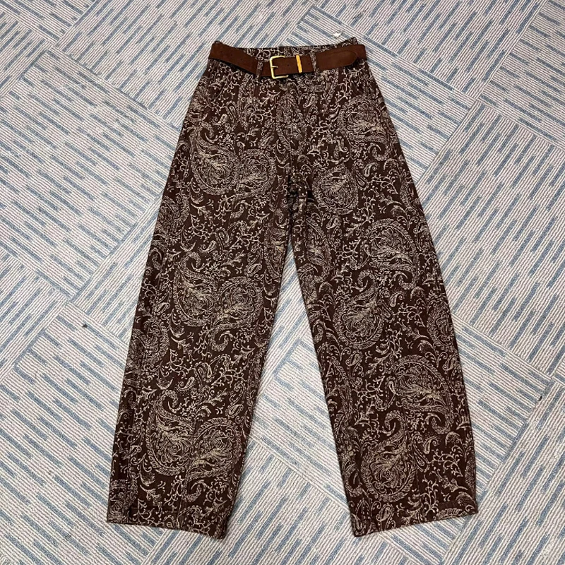 2025年早秋宽松直筒高腰豹纹裤女显瘦韩系设计感弯刀阔腿休闲裤