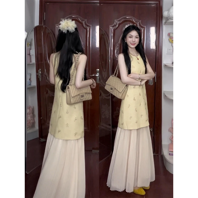 超好看独特绝美蝴蝶结印花连衣裙女夏季别致宽松显瘦半身裙子套装