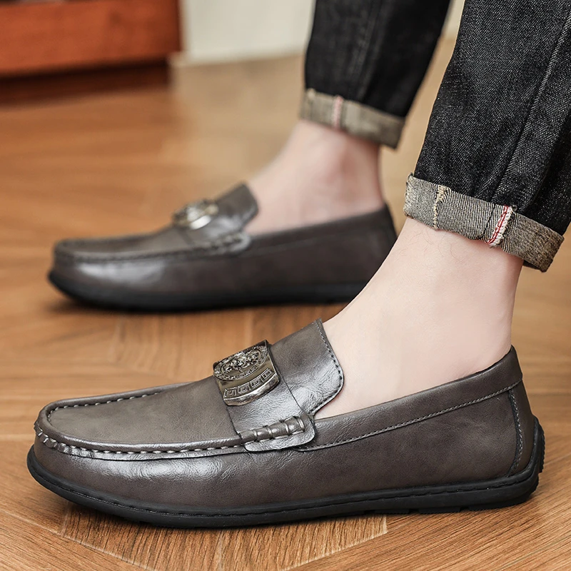 2025年秋季高档豆豆鞋男真皮新款韩版透气软皮软底一脚蹬休闲皮鞋