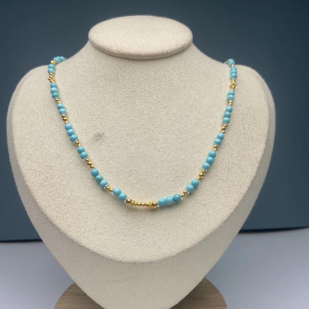 吾一绿松石原矿米珠星星链设计款50cm颈链手链两用款卡绿松石项链