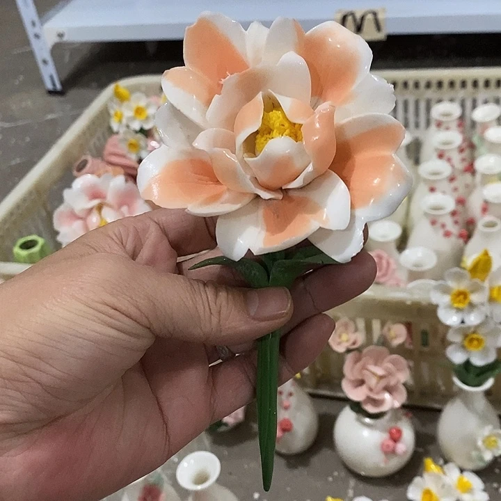 瓷片纯手工陶瓷花摆件瑕