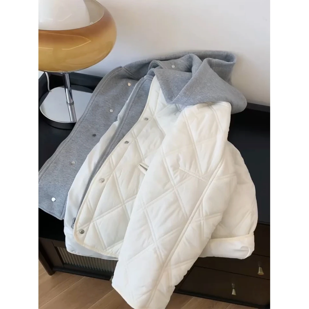 韩系设计感假两件撞色连帽轻薄外套女2025新款小个子百搭短款上衣