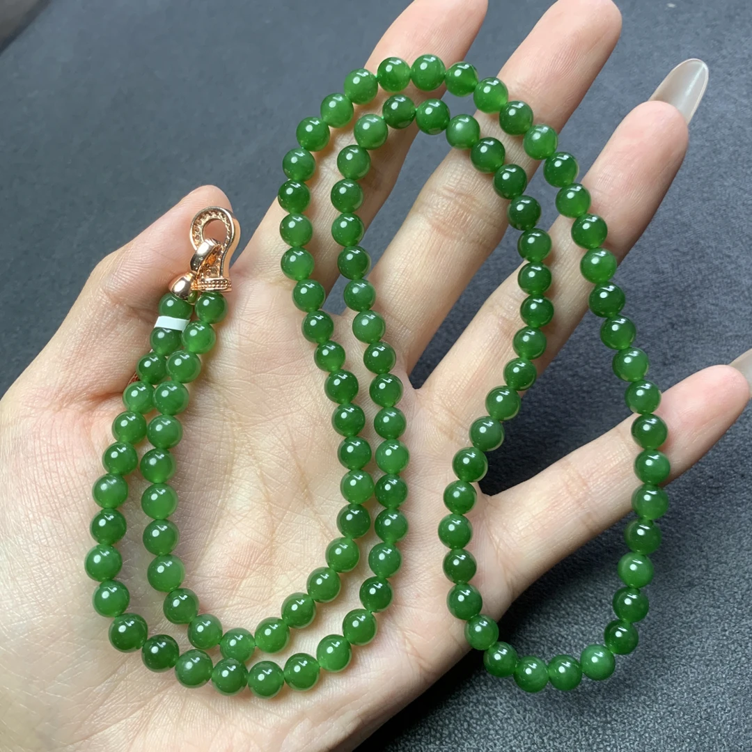 和田玉俄碧碧玉项链 卡6 T238