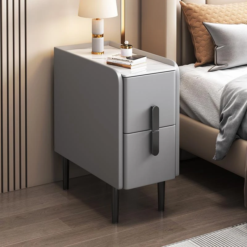 B皮质新窄款岩板床头柜现代简约储物柜轻奢小尺寸20cm宽迷你床边